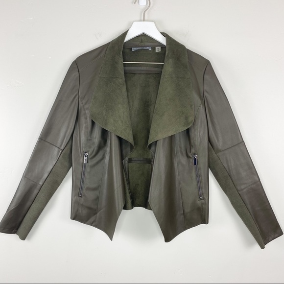 Bagatelle Open Front Green Faux Leather Jacket Size Medium - Picture 2 of 5